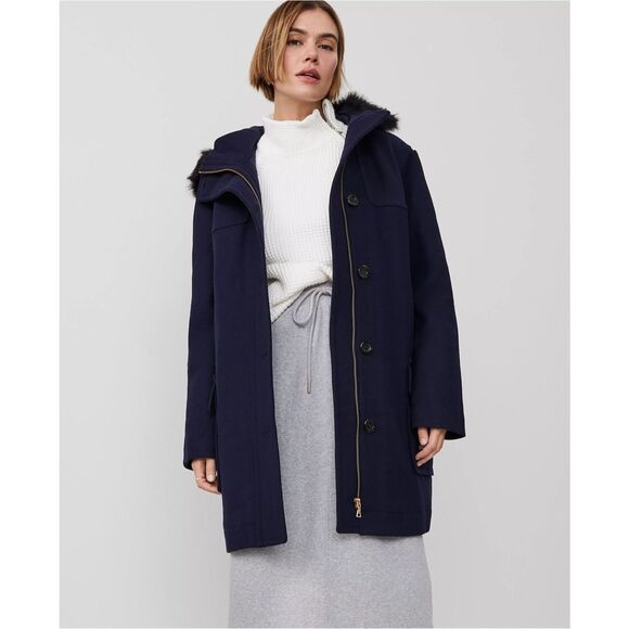 ANN TAYLOR $258 Loft Weekend Collection Faux Fur Trim Duffle Coat XXL - Picture 1 of 4